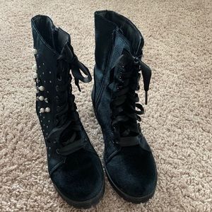 Embellished Velvet combat boots Sz 8.5